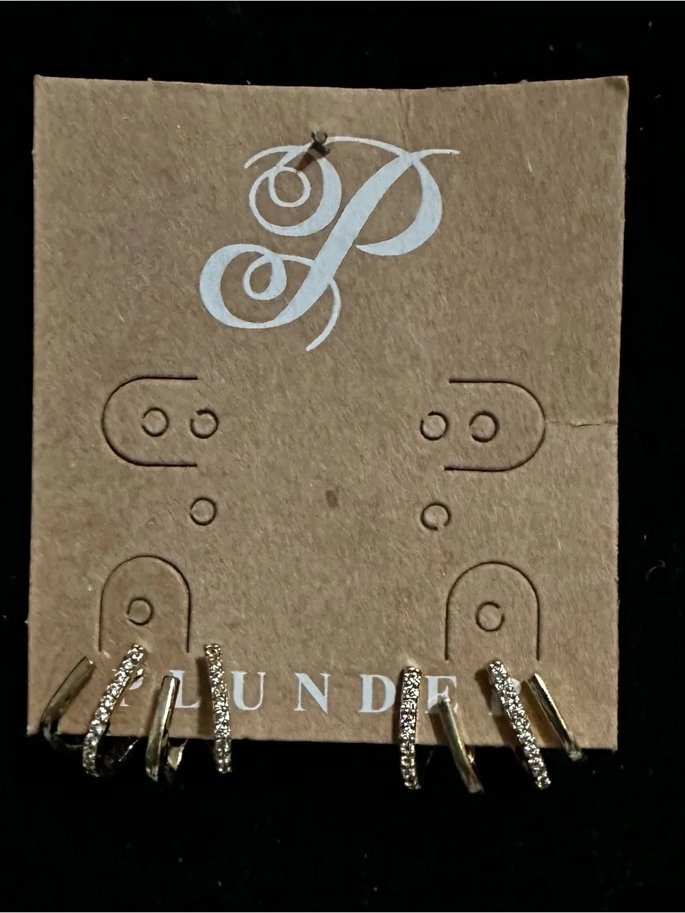 PLUNDER GOLD-TONE EARRINGS with TINY CLEAR GEMSTONES - BRAND NEW! - Picture 3 of 4